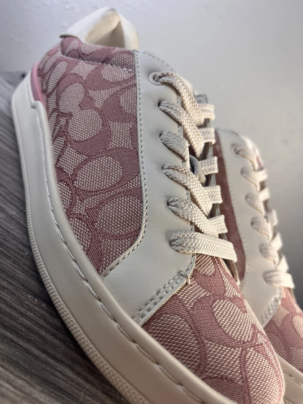 Coach Pink and White Signature Low-Top Sneakers